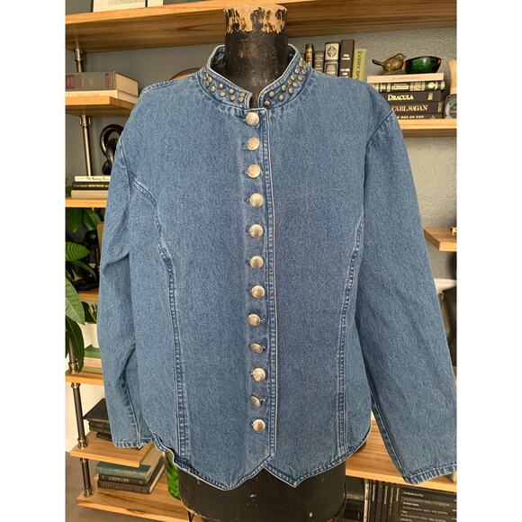 Jean Top, by Stonebridge, Blue, Size 20W, Many Buttons, Mandarin Collar, Western - Picture 2 of 9